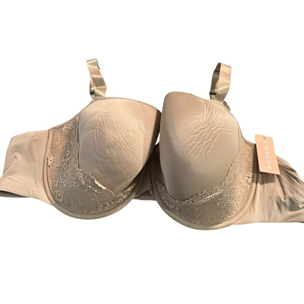 NEW Third Love Lace Detail T-shirt Bra Nude 48B Underwire Lightly Padded